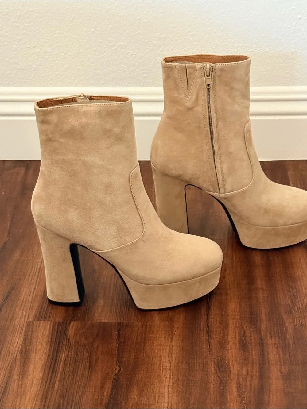 Jeffrey Campbell Suede Bratz-z Platform Ankle Boots Tan Taupe Y2K size 8
